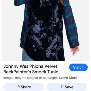 Johnny Was Blue Plaid Velvet Tunic